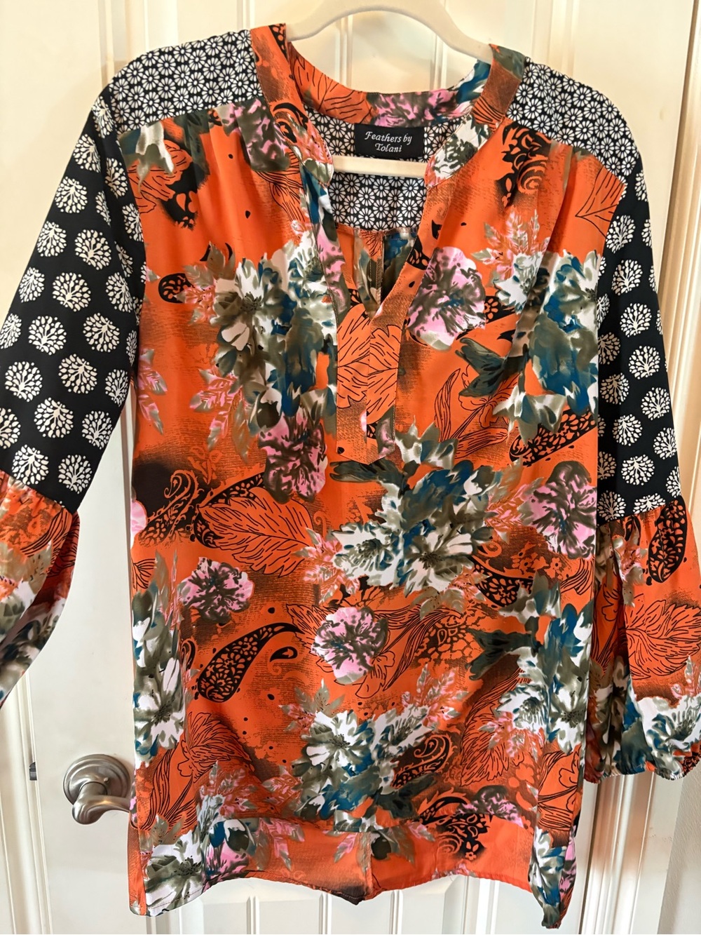Tolani Orange Floral Patchwork Tunic